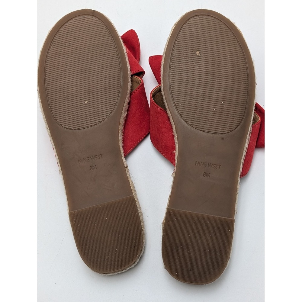 Nine West Sandals Women 8 Red Slide Espadrille Bow Cork Flat Slip On Summer Boho - Picture 5 of 6